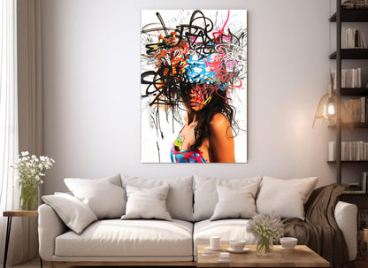 Abstract Graffiti Painting – Framed Canvas Art | Woman Portrait Poster Ready to Hang