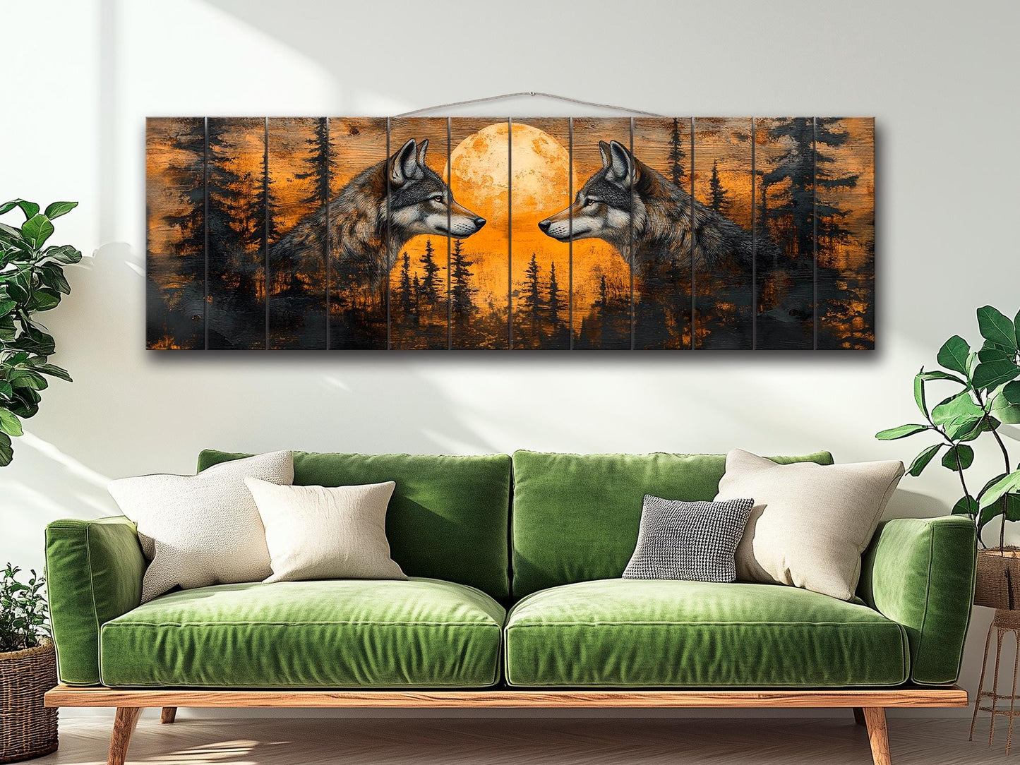 Wolf Wall Art - Sunset Forest Wolf Print on Natural Wood | Native American Art Decor