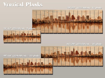 Austin Skyline Wood Print – Rustic Wood Art | Beige Wall Art, River Reflections Painting