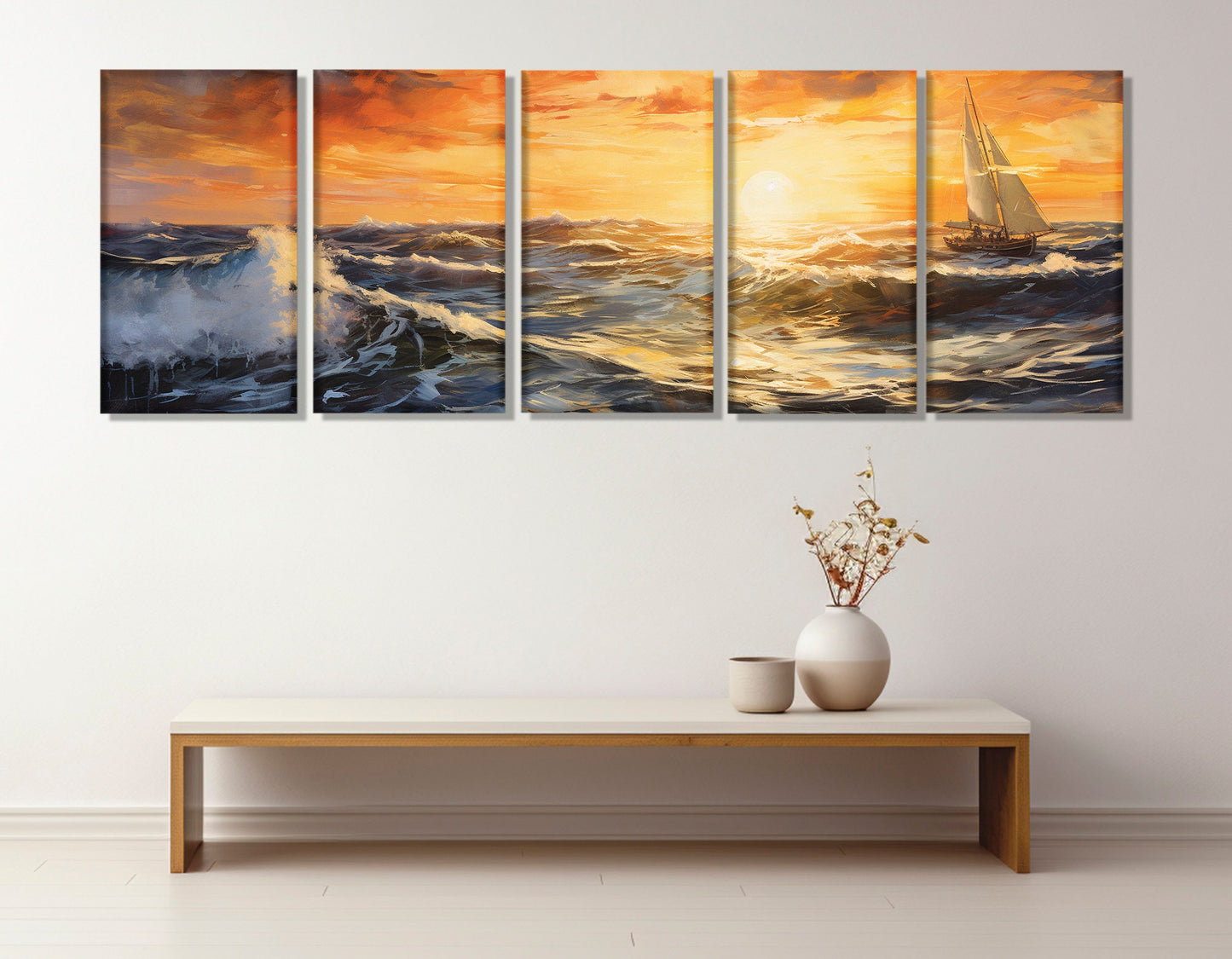 Sunset Sea Canvas Print – Sailboat Wall Art | Gallery Wrapped Cotton Canvas, Ready to Hang