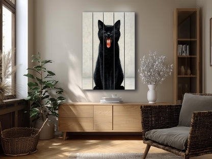 Black Cat Wall Art – Minimalist Cat Print On Wood | Rustic Wooden Decor