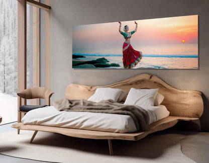 Indian Odissi Dance Canvas – Vibrant Cotton Canvas Print | Framed Beach Sunset Art