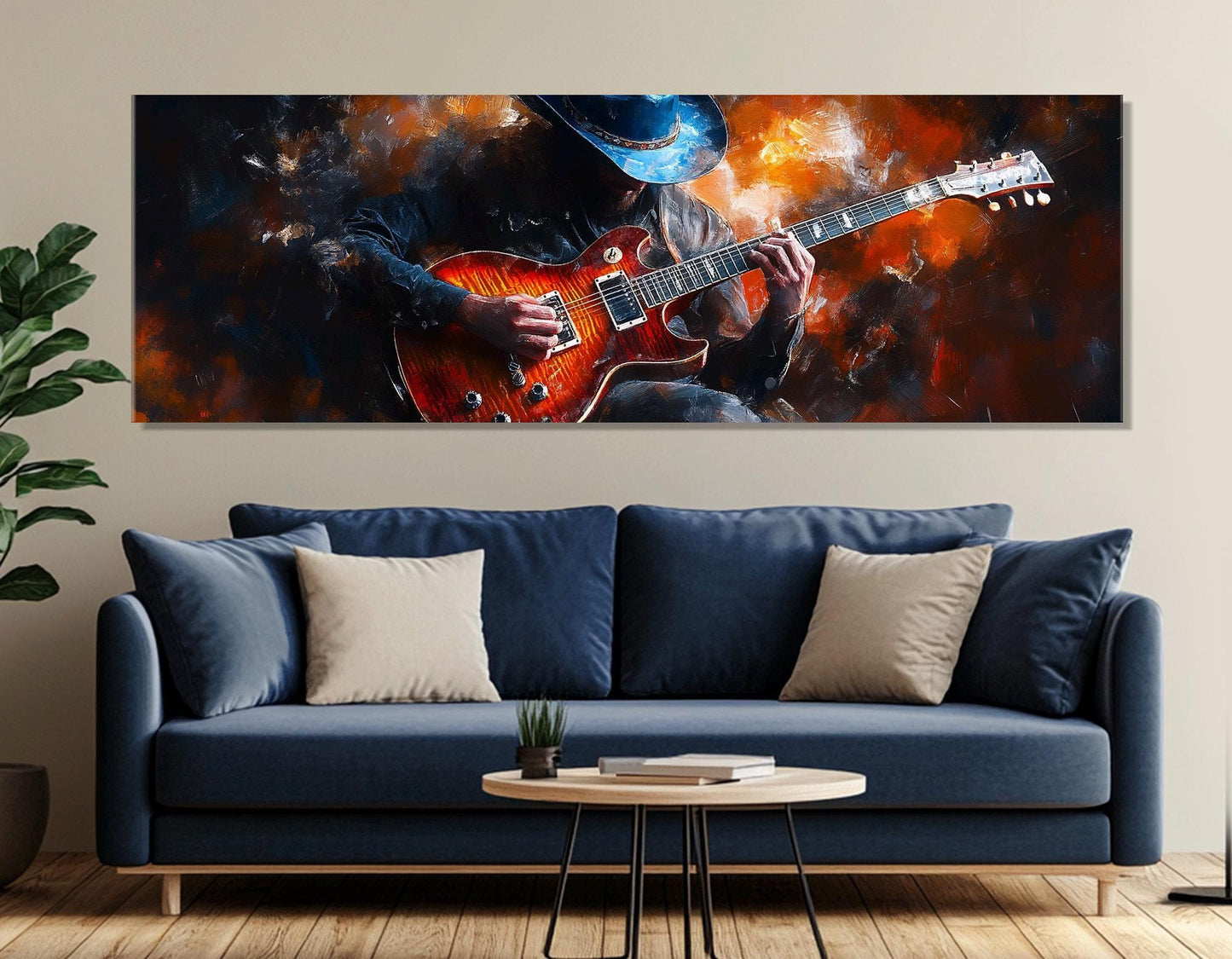 Guitar Player Painting Canvas Print, Abstract Guitar Wall Art, Jazz Club Decor, Guitar Player Gift, Music Wall Art, Framed and Ready to Hang