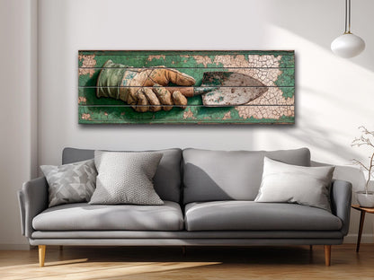 Rustic Garden Wall Art – Farmhouse Wall Decor With Garden Gloves & Trowel Print