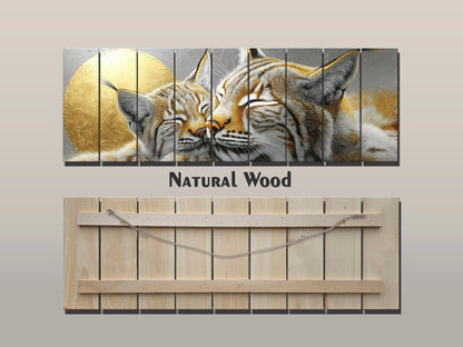 Tender Bobcats Print on Wood, Modern Romantic Wall Art