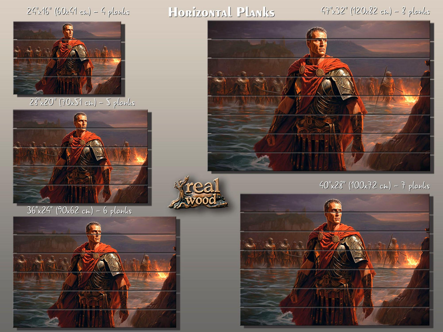 Julius Caesar Wood Print – Roman Wall Art | Crossing Rubicon Painting on Wood