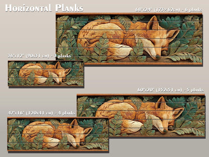 Fox Print On Wood - Rustic Woodland Wall Decor With Beige Green Planks