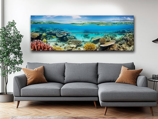 Ocean Wall Art - Rustic Wood Art Coral Reef Painting on Natural Wood Planks