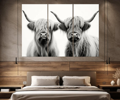 Highland Cows Canvas Farmhouse Wall Art - Family Cotton Canvas Print Ready to Hang