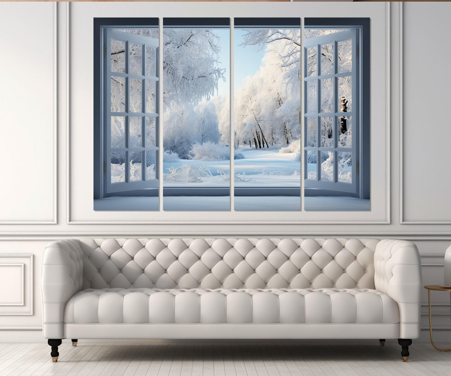 Winter Forest Canvas Art – Open Window Painting | Faux Window Canvas, Ready to Hang