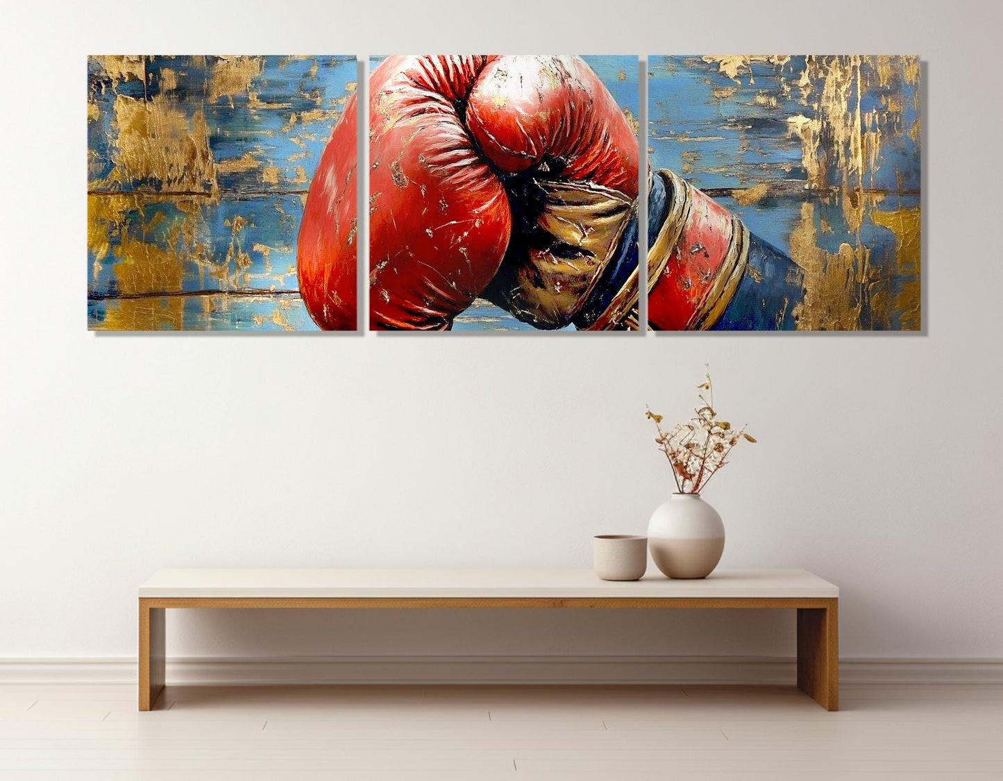 Boxing Wall Art – Retro Boxing Glove Painting on Gallery Wrapped Cotton Canvas Print