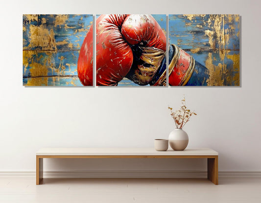 Boxing Wall Art – Retro Boxing Glove Painting on Gallery Wrapped Cotton Canvas Print