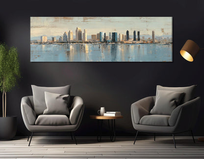 San Diego Canvas Print – Rustic Framed Cotton Canvas, Retro Skyline Wall Art