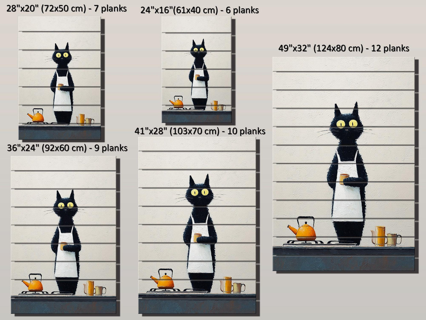 Black Cat Wall Art - Funny Cat Chef Poster | Minimalist Wood Print on Wood