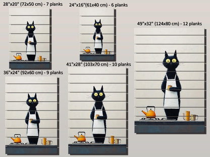 Black Cat Wall Art - Funny Cat Chef Poster | Minimalist Wood Print on Wood