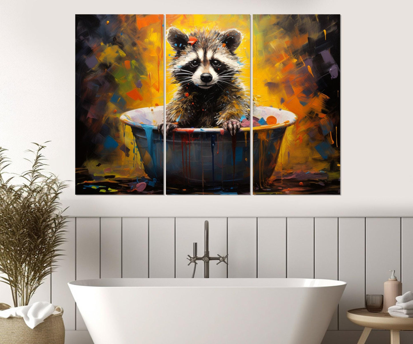 Raccoon Bathtub Canvas - Cute Animal Painting on Gallery Wrapped Cotton Canvas Print