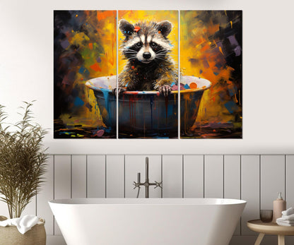 Raccoon Bathtub Canvas - Cute Animal Painting on Gallery Wrapped Cotton Canvas Print