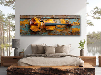 Violin Wood Print – Rustic Music Art on Smooth Linden Wood Planks | Farmhouse Wall Decor