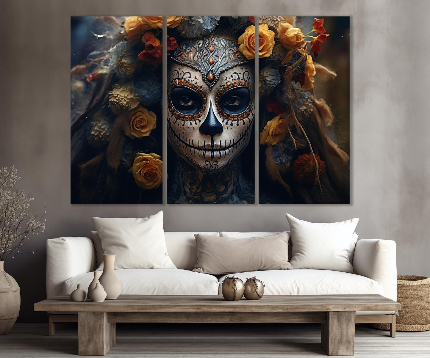 Day of the Dead Woman Canvas Print, Mexican Wall Art, Framed and Ready to Hang
