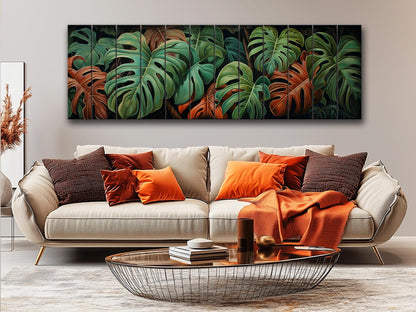 Wood Wall Art – Large Floral Wood Print with Philodendron Leaf Art | Rustic Farmhouse Decor