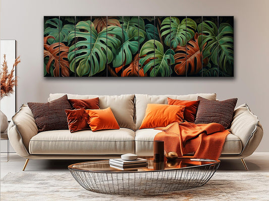 Wood Wall Art – Large Floral Wood Print with Philodendron Leaf Art | Rustic Farmhouse Decor