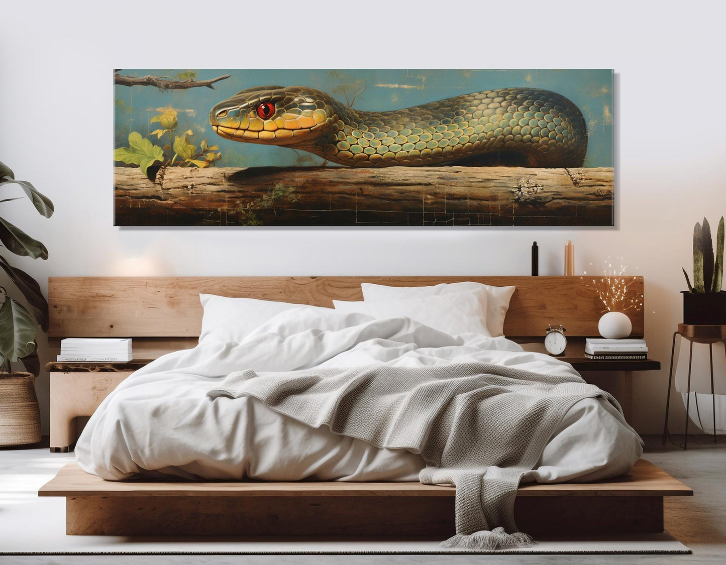 Vintage Snake Artwork – Framed Cotton Canvas Print | Green Snake Wall Art