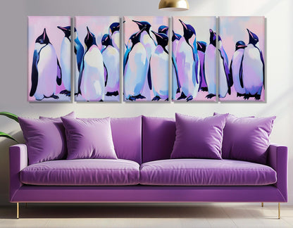 Penguin Family Canvas Print – Large Framed Penguins Painting Art on Cotton Canvas