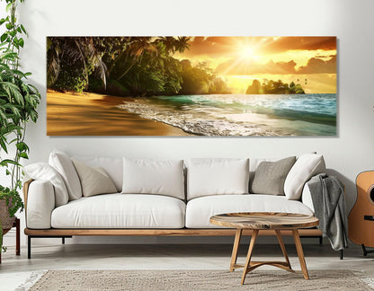 Scenic Beach Sunset Canvas Print, Tropical Wall Art, Framed and Ready to Hang