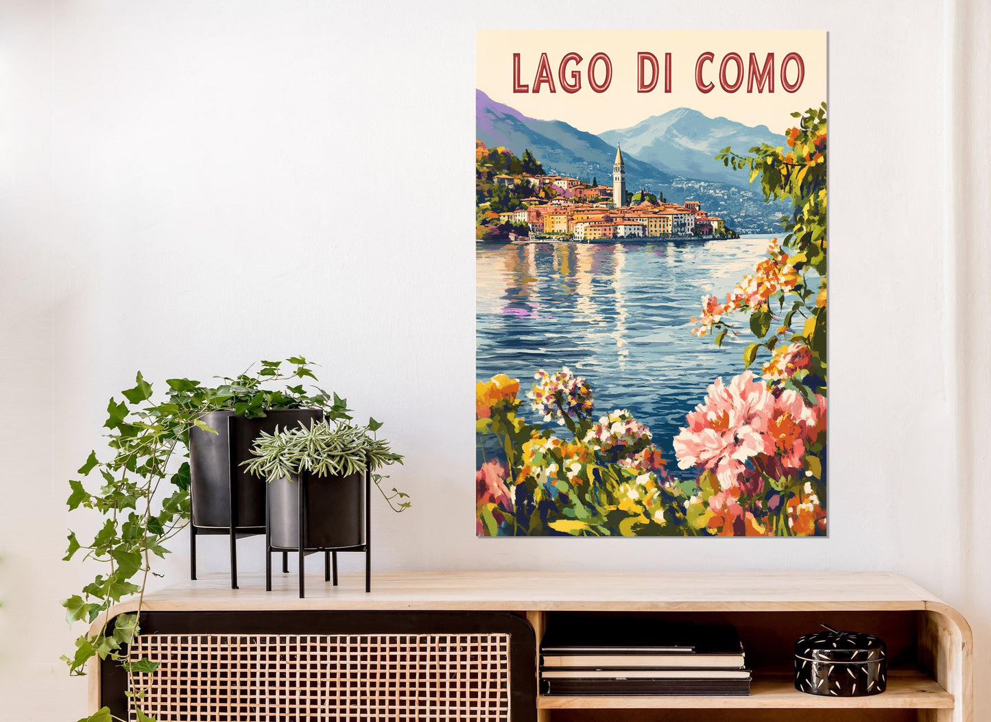 Lake Como Painting – Scenic Italian Lake Art | Framed Canvas Print Ready to Hang