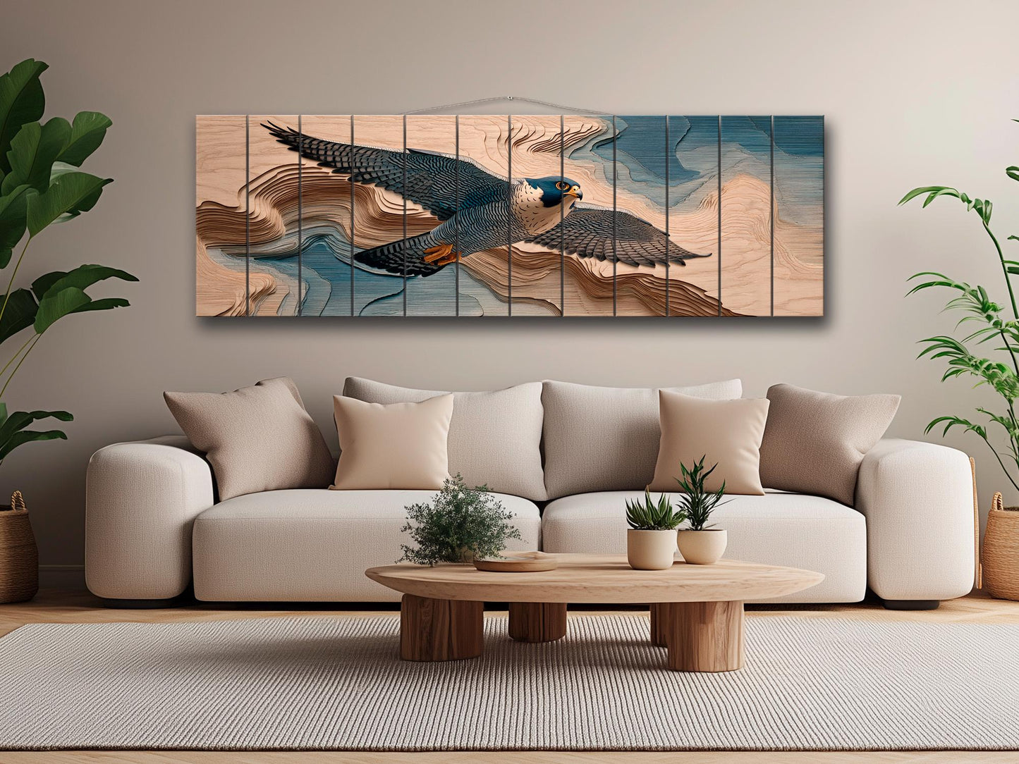 Peregrine Falcon Wood Print – Rustic Bird Painting | Nature Wall Decor