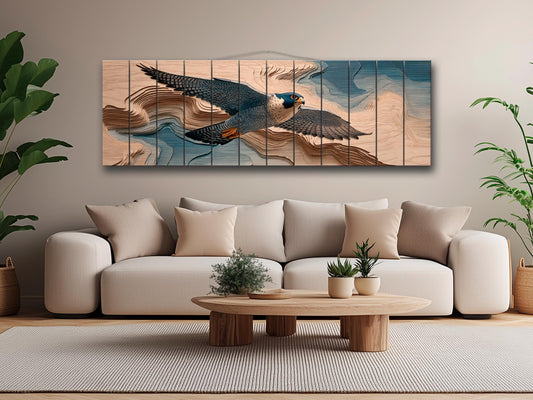 Peregrine Falcon Wood Print – Rustic Bird Painting | Nature Wall Decor