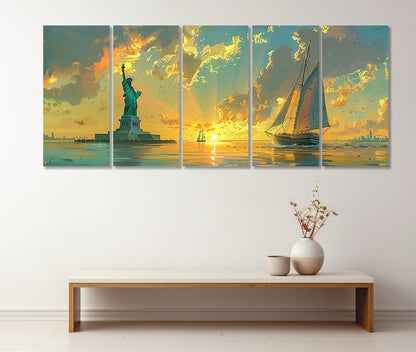 New York Canvas Art – Abstract City Skyline Multi Panel Cotton Canvas Print