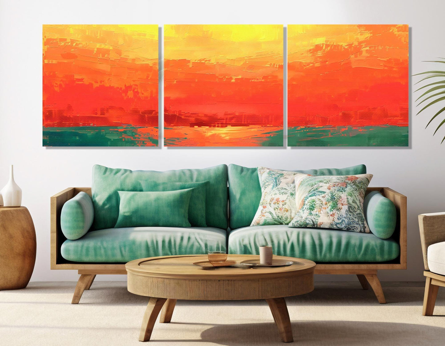 Abstract Orange Sunset Painting Canvas Print, Framed and Ready to Hang
