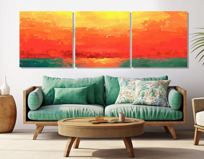 Abstract Orange Sunset Painting Canvas Print, Framed and Ready to Hang