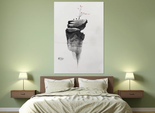 Minimalist Wall Art – Abstract Island Painting with Tree Canvas Print | Framed & Ready to Hang