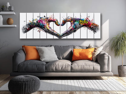 Heart Graffiti Style Painting Printed On  Natural Wood – Peace And Love Wall Art