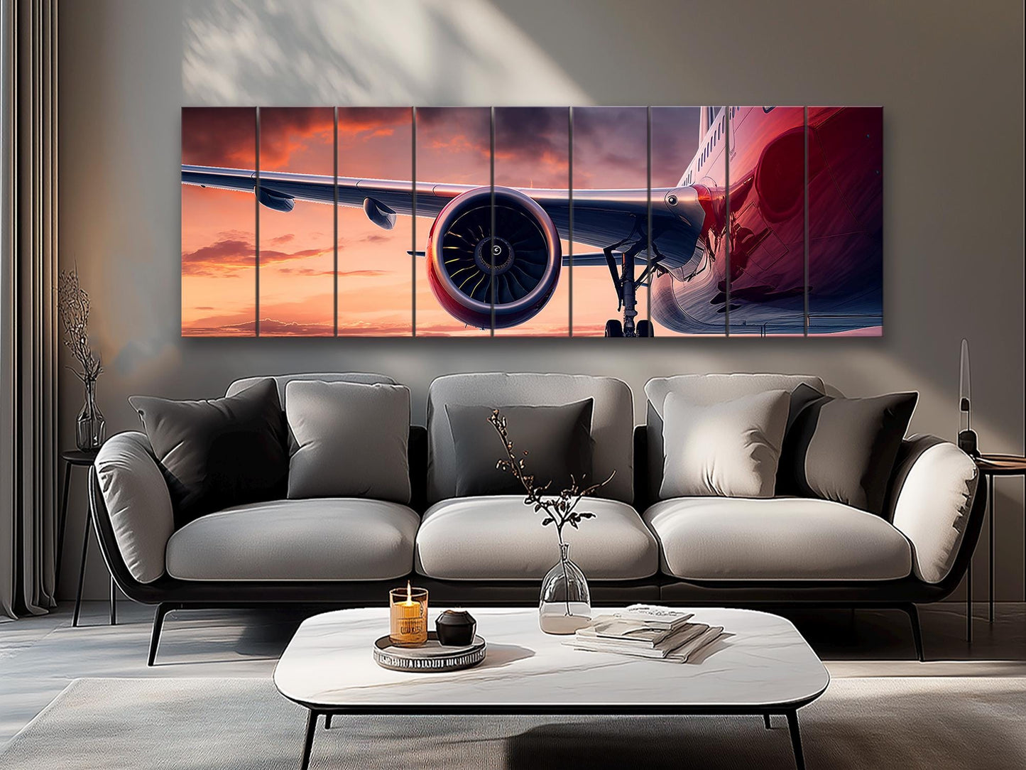 Large Airplane Wing Printed On Natural Wood -Aviation Wall Art