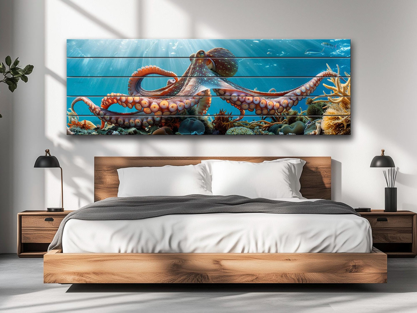 Octopus Wood Print – Giant Octopus Art on Natural Wood | Nautical Wall Decor