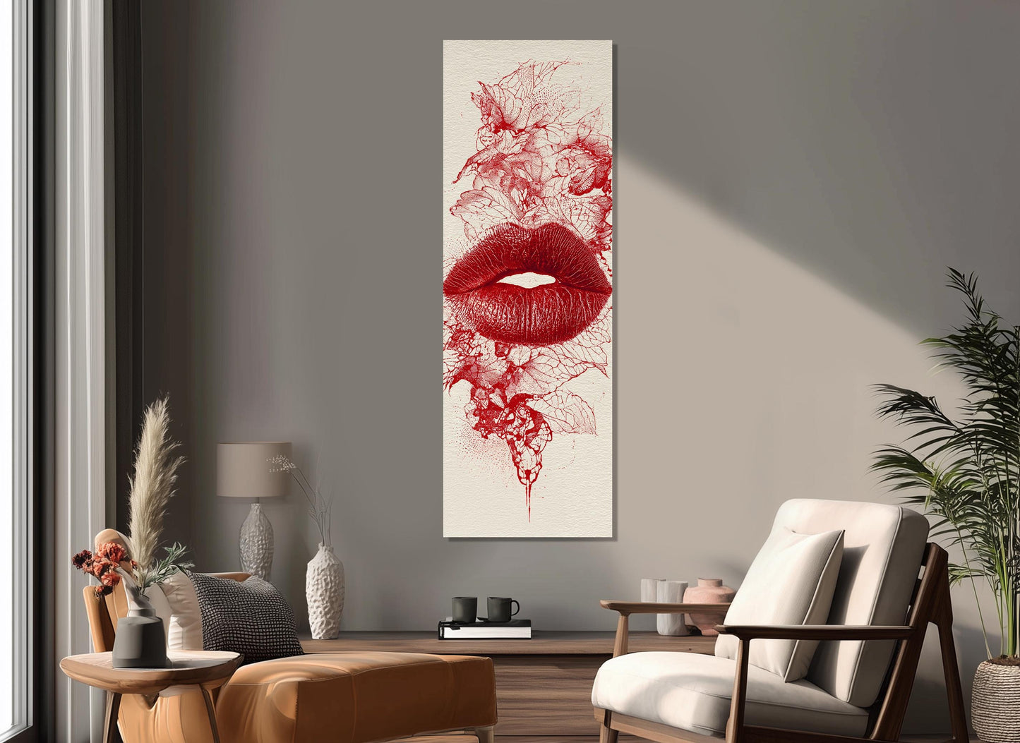 Red Lips Canvas | Modern Home Decor - Passionate Red Print Abstract Lips Poster
