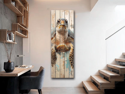 Sea Turtle Wood Print – Natural Wood Plank Art | Coastal Wall Decor