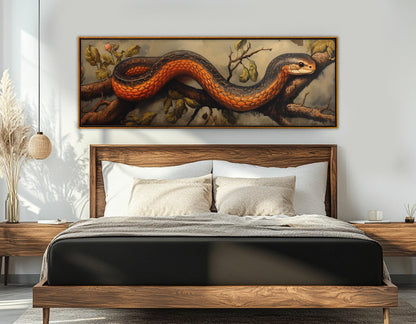 Vintage Snake Artwork Canvas - Framed Cotton Canvas Print | Red Snake Wall Art
