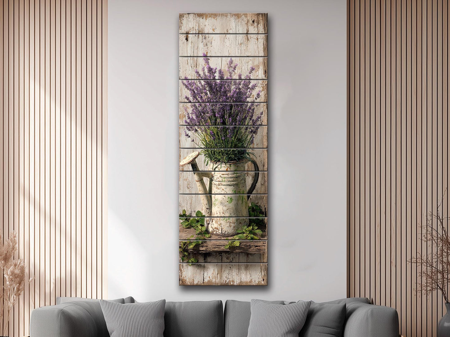 Rustic Wood Wall Art – Lavender Watering Can Art | Farmhouse Floral Decor