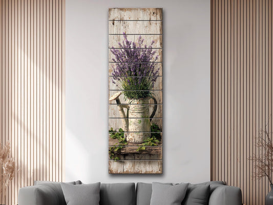 Rustic Wood Wall Art – Lavender Watering Can Art | Farmhouse Floral Decor