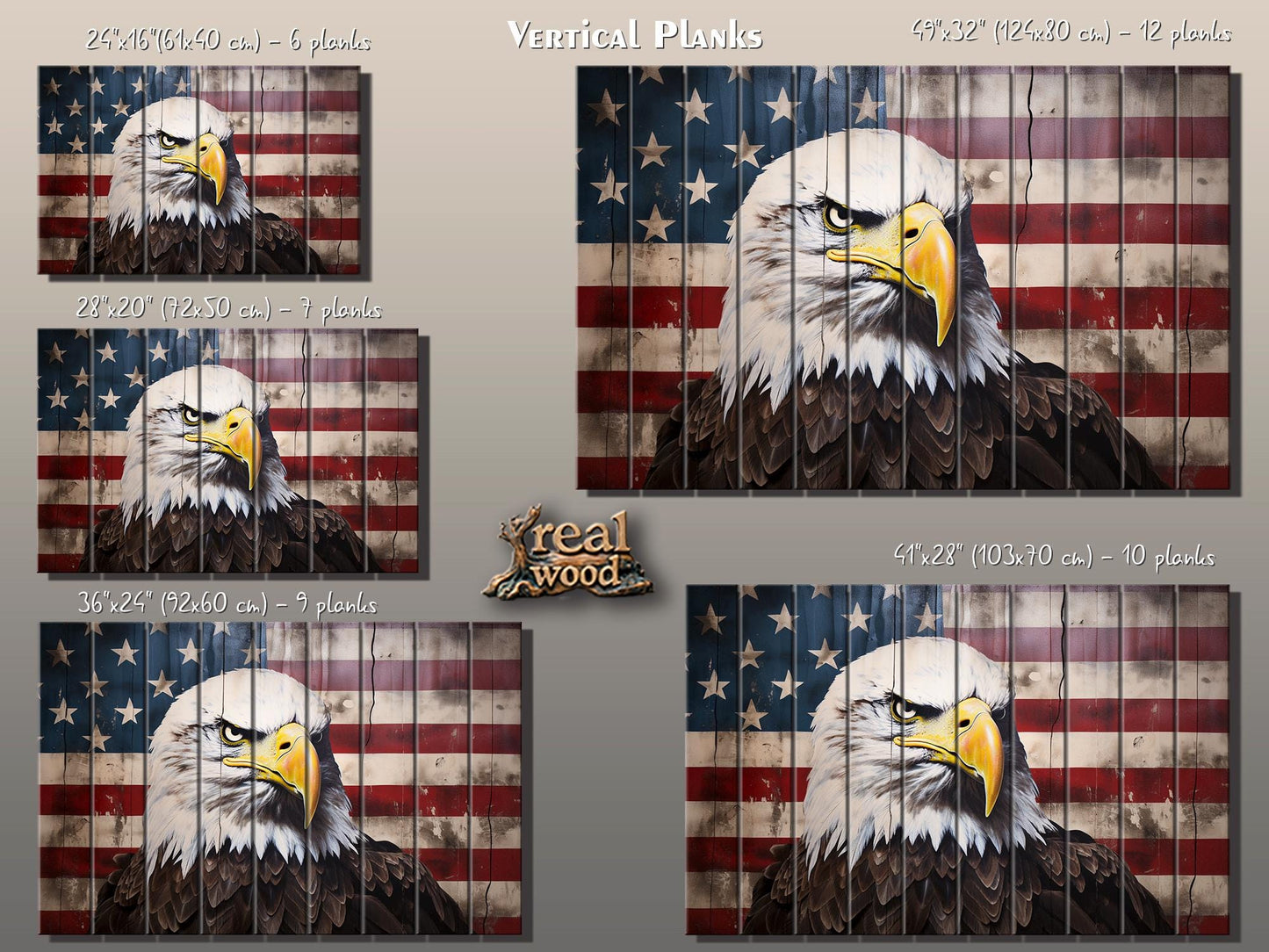 Rustic Patriotic Wall Art – Bald Eagle Wall Decor on Natural Wood Plank