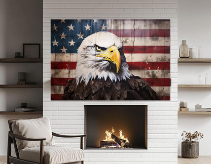 American Bald Eagle Canvas – Rustic USA Flag Cotton Canvas Print | Ready to Hang