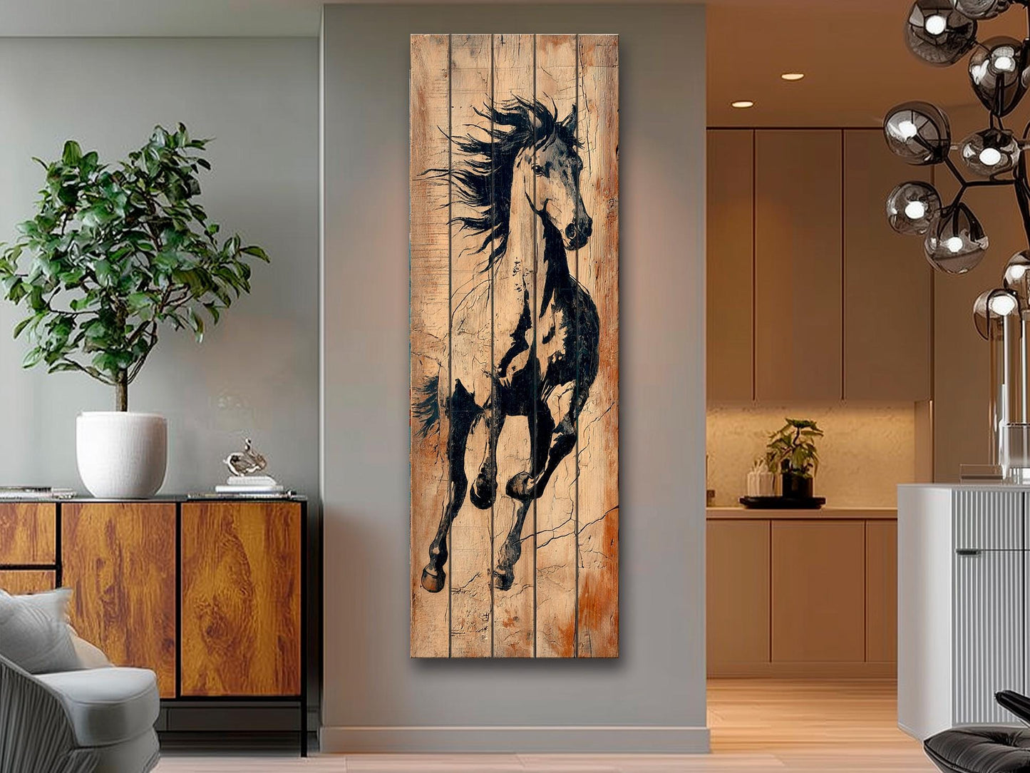 Wild Horse Wall Art – Rustic Wood Print With Unique Grain & Ready To Hang Decor