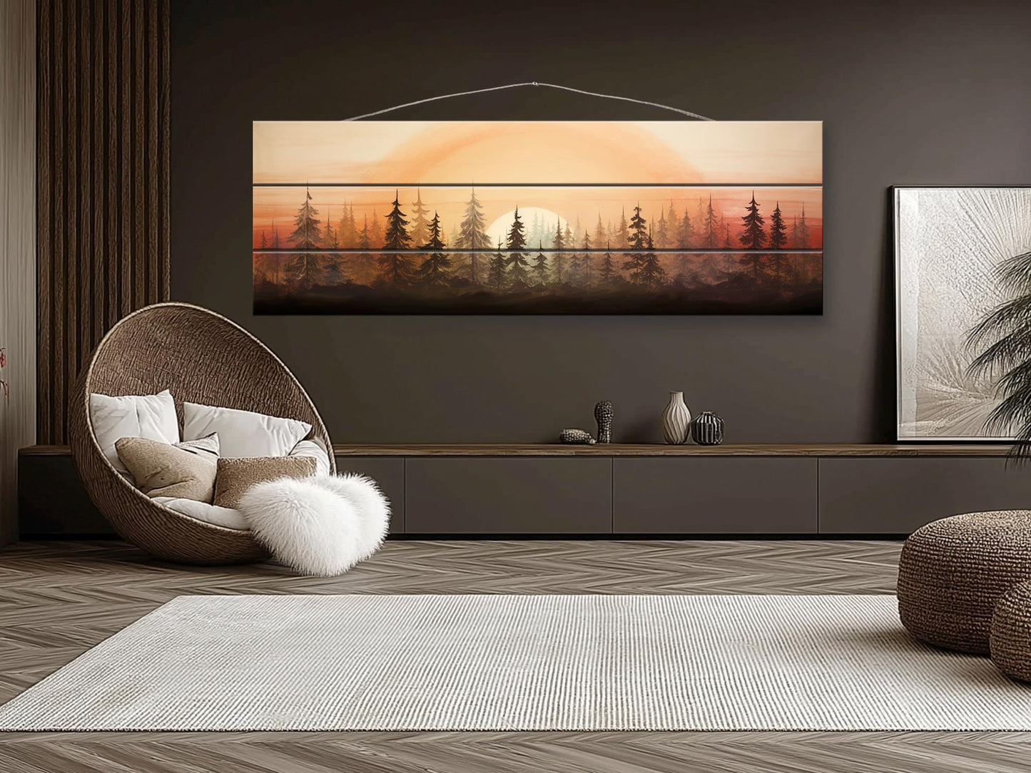 Retro Forest Print on Natural Wood – Vintage Nature Wall Art