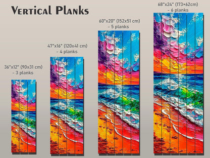 Vibrant Beach Scene Print on Wood, Colorful Coastal Painting, Summer Wall Art
