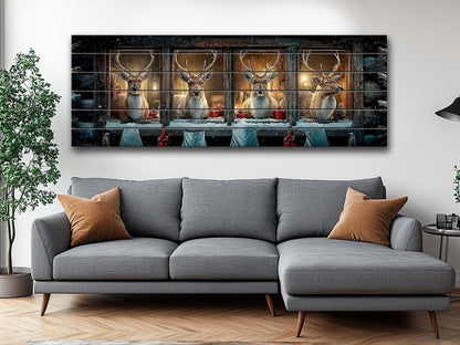 Christmas Reindeer Cabin Print on Wood – Cozy Winter Night Wall Art, Rustic Holiday Decor
