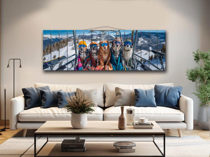 Skiing Dogs Wall Art – Mountain Wood Print | Cozy Winter Cabin Decor